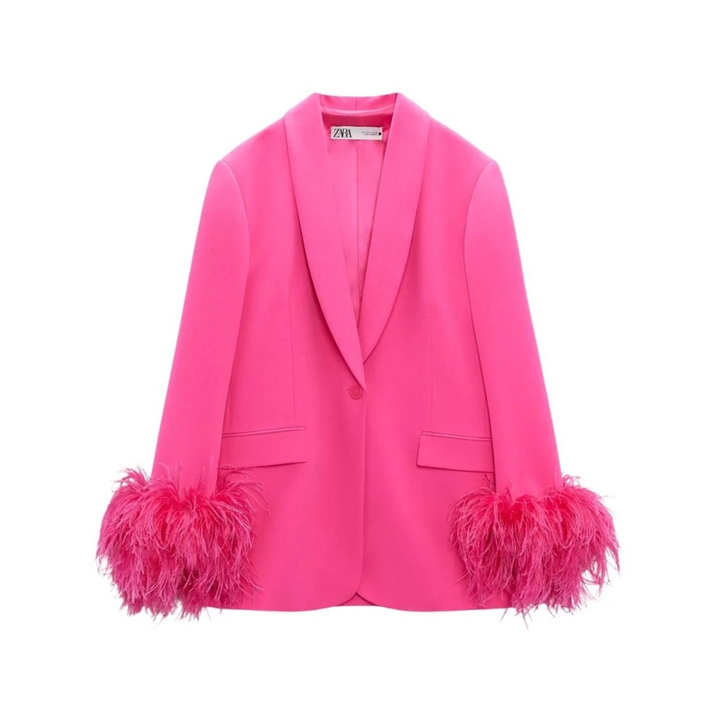 Zara Pink Feather Cuff Blazer